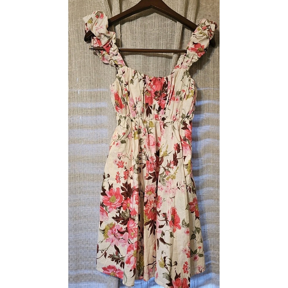 Abercrombie & Fitch Puff Strap Babydoll Floral Mini Dress Linen Cotton Blend S
